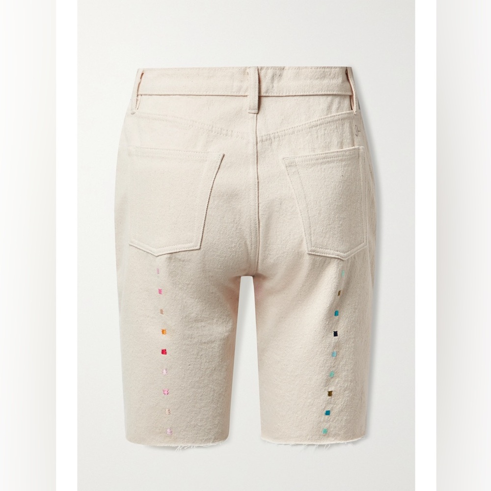Neutral Embroidered High-Rise Denim Shorts